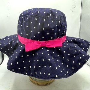 Gymboree Girls Sun Hat.  Sz M.  Cotton.  navy blue w/ White Polkadots.